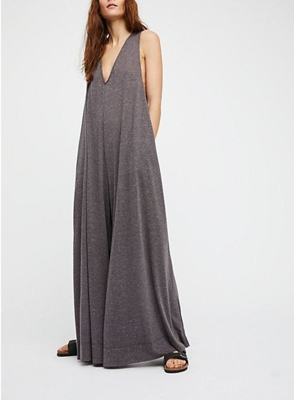 Free People FP Beach Fulton Wide Leg Jumpsuit Size M Gray Boho Granola Minimal